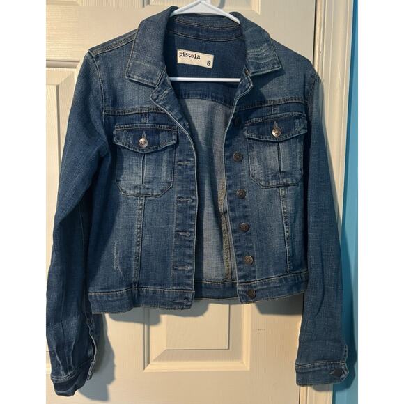 pistola Jackets & Blazers - PISTOLA Denim‎ Jacket BUTTON FRONT DISTRESSED SIZE Small Stretch Fabric